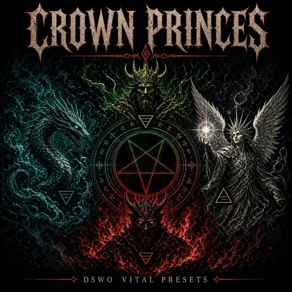 DSWO Crown Princes cover: the four Crown Princes of Hell around an inverted pentagram