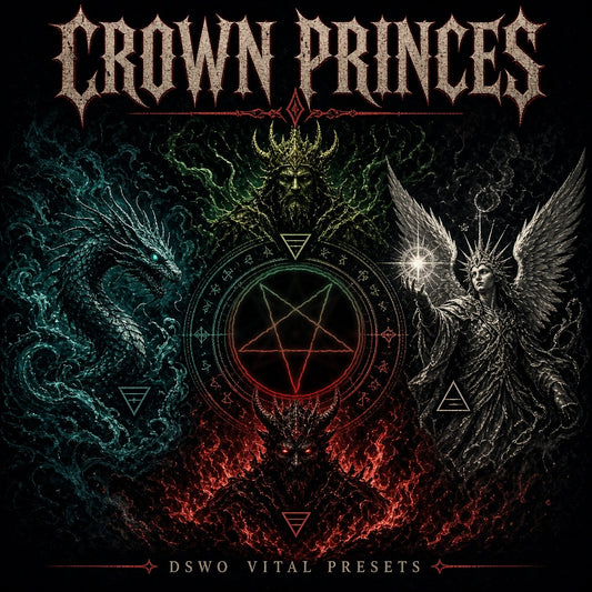 DSWO Crown Princes cover: the four Crown Princes of Hell around an inverted pentagram